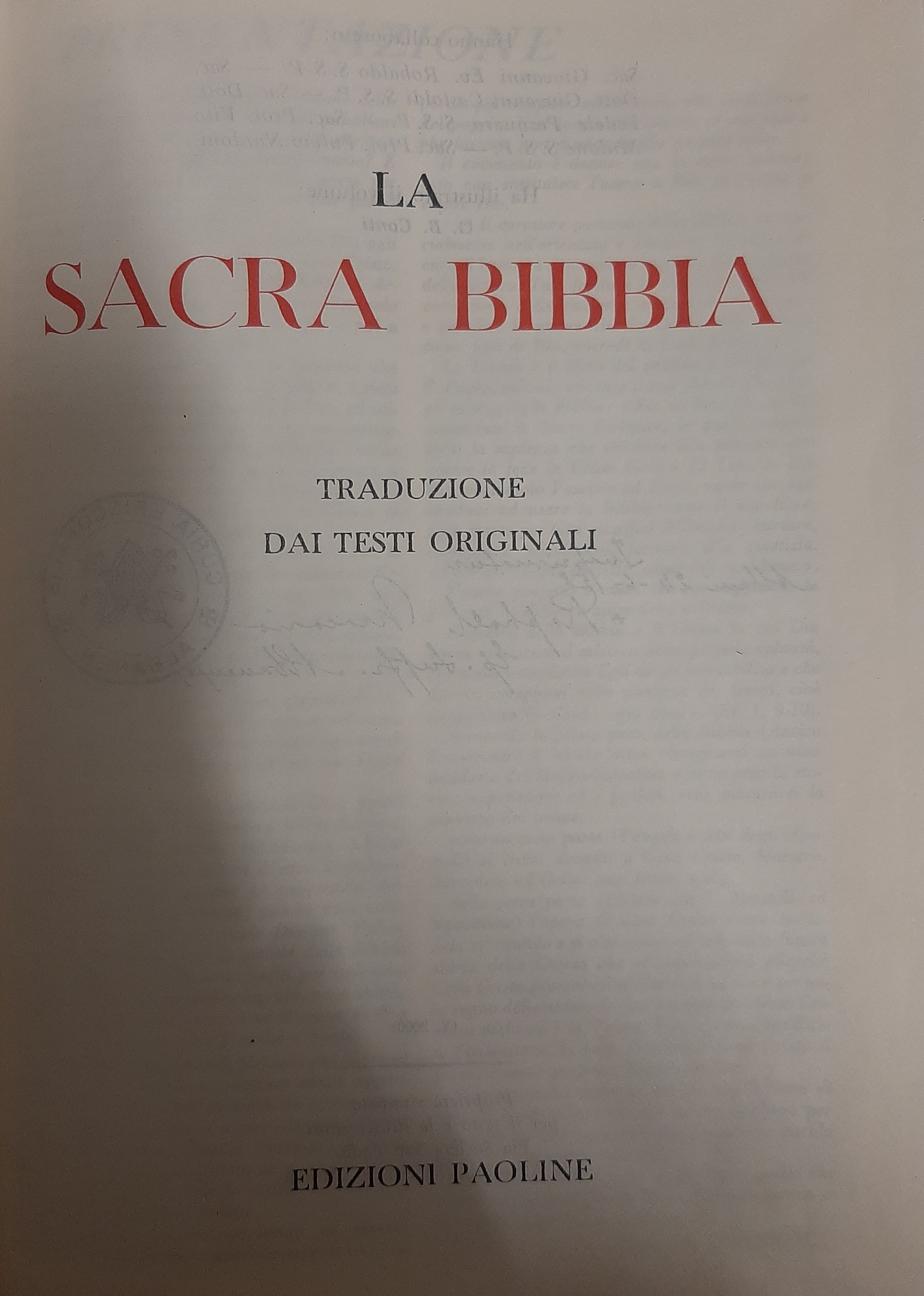 La Sacra Bibbia. Traduzione dai testi originali.