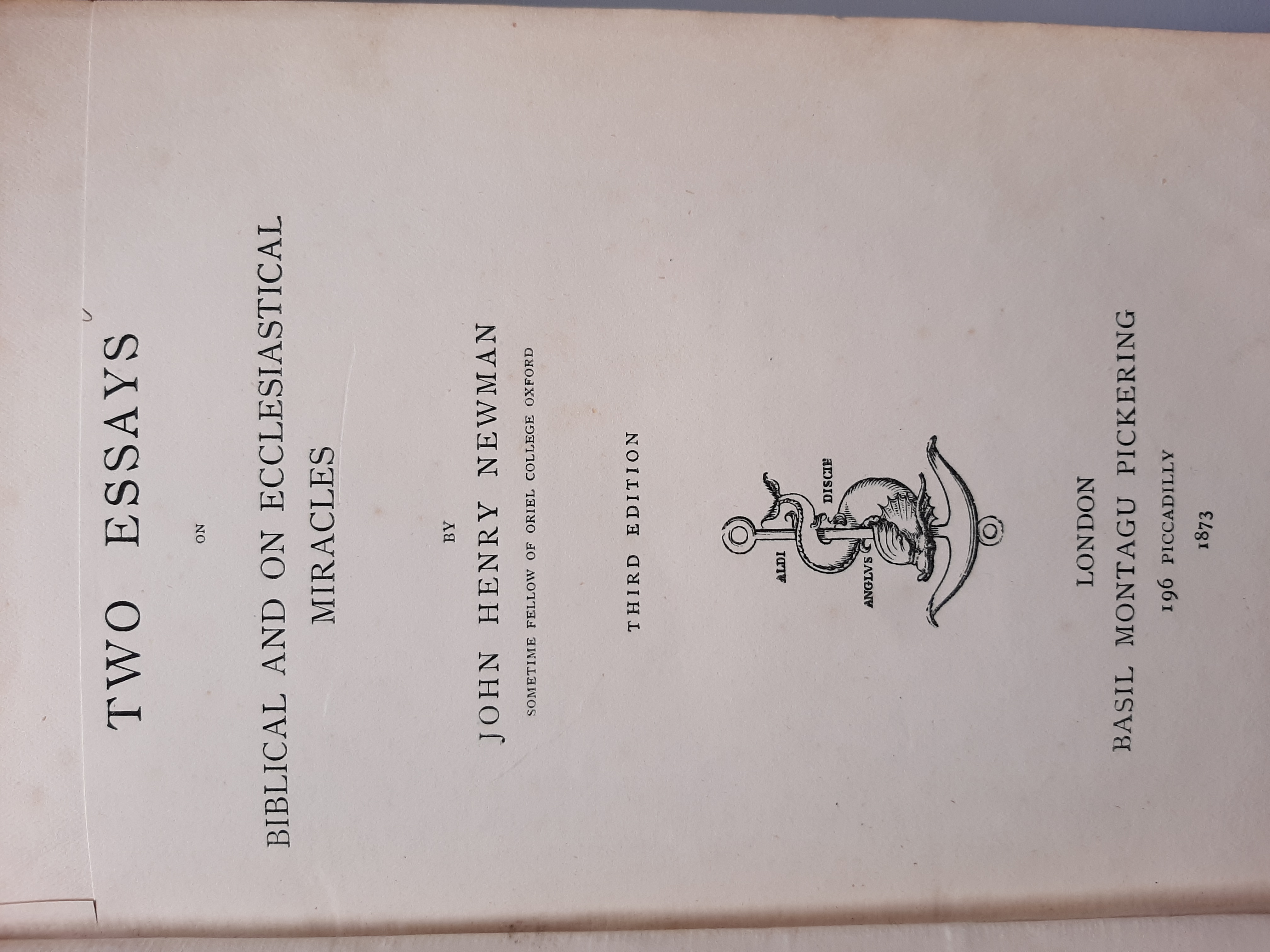 Two essays on biblical and on ecclesiastical miracles.