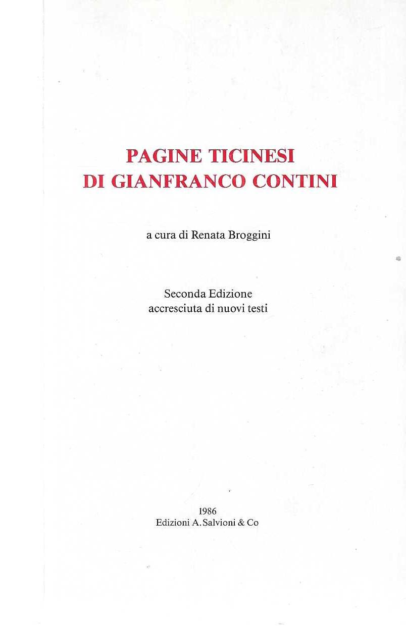 "Pagine ticinesi di Gianfranco Contini"