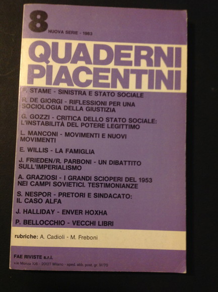 QUADERNI PIACENTINI N. 8, 1983
