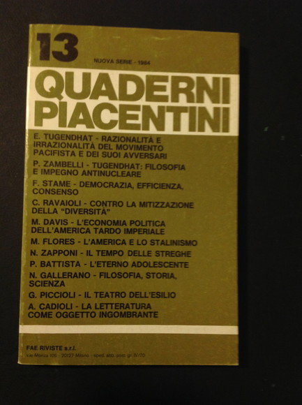 QUADERNI PIACENTINI N. 13, 1984