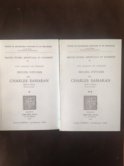 RECUEIL D'ETUDES - VOL. I, II UNE LONGUE VIE D'ERUDIT