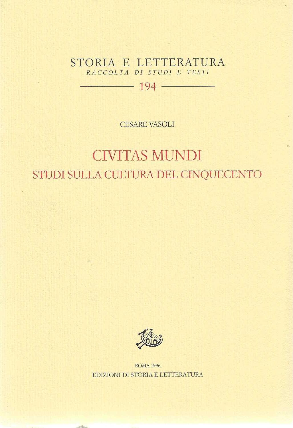 "Civitas mundi" "Studi sulla cultura del Cinquecento"