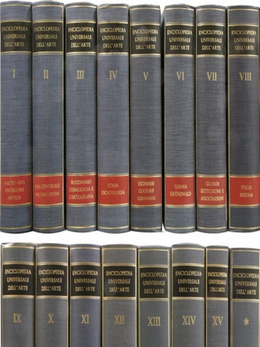Enciclopedia Universale dell'Arte. Vol.I:pp.XXX-847, 494 tavv.ft.bn.e col. Vol.II:pp.XXI-830, 506 tavv.ft.bn.e …
