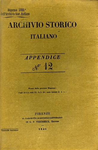 Archivio Storico Italiano. Appendice 12. Alcune voci dall'indice: G.Canestrini, Lettere …