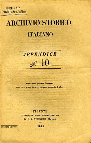 Archivio Storico Italiano. Appendice 10. Alcune voci dall'indice: G.Scopoli, Relazione …