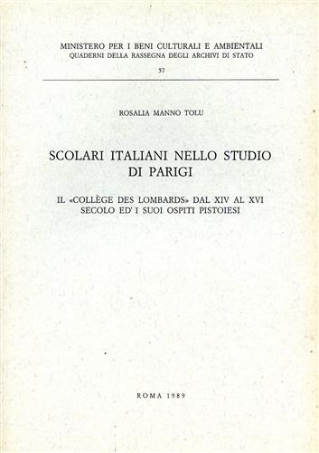 Scolari italiani nello Studio di Parigi. Il "Collège des Lombards" …