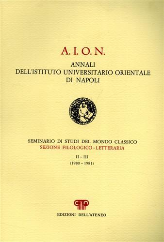 A.I.O.N. Annali dell'Ist.Univ.Orientale di Napoli. Dall'indice: C.Calame,Morfologia e funzione della …