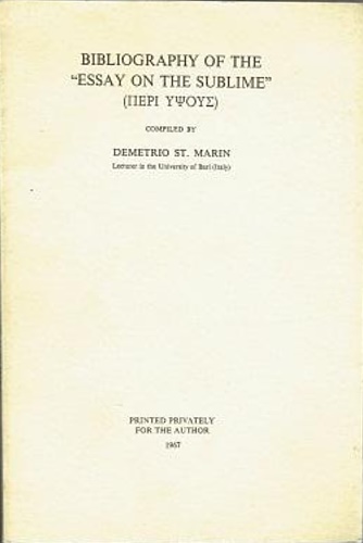 Bibliography of the Essay on the sublime (Perì ypsous).