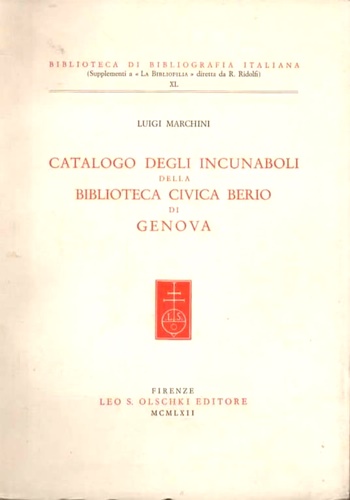 Catalogo degli incunaboli della Biblioteca Civica Berio di Genova.