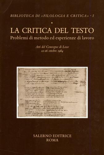 La critica del testo. Problemi di metodo ed esperienze di …