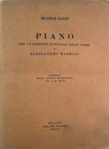 Piano per un'edizione nazionale delle opere di Alessandro Manzoni.