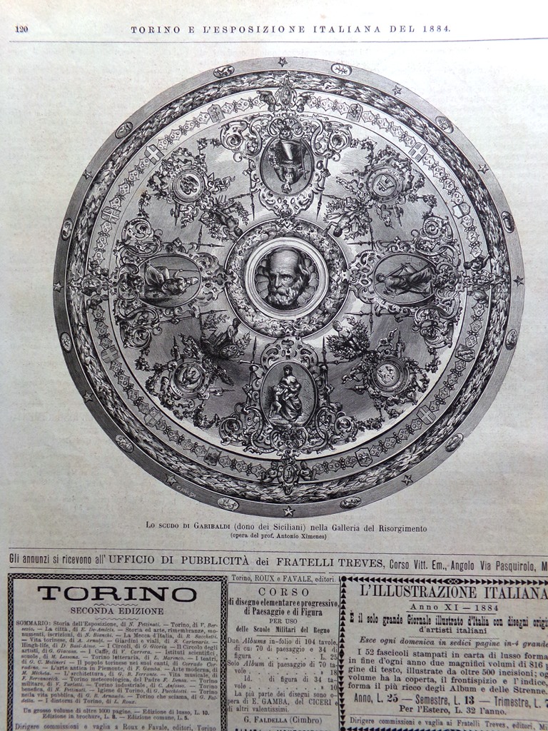 Stampa del 1884 Lo scudo di Garibaldi Dono dei Siciliani …