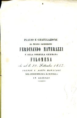 Plauso e gratulazione al nuovo sacerdote Ferdinando Materazzi e alla …