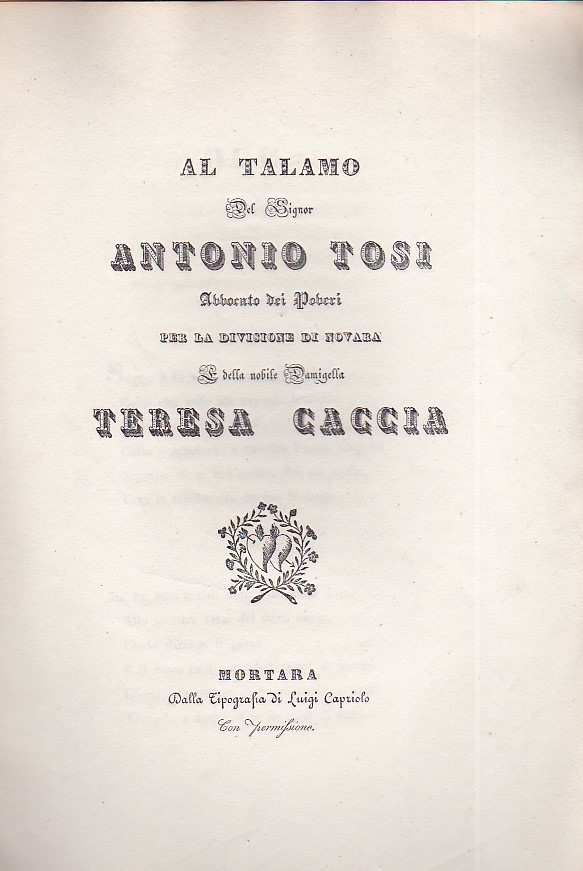 Al talamo del Signor Antonio Tosi avvocato dei poveri per …
