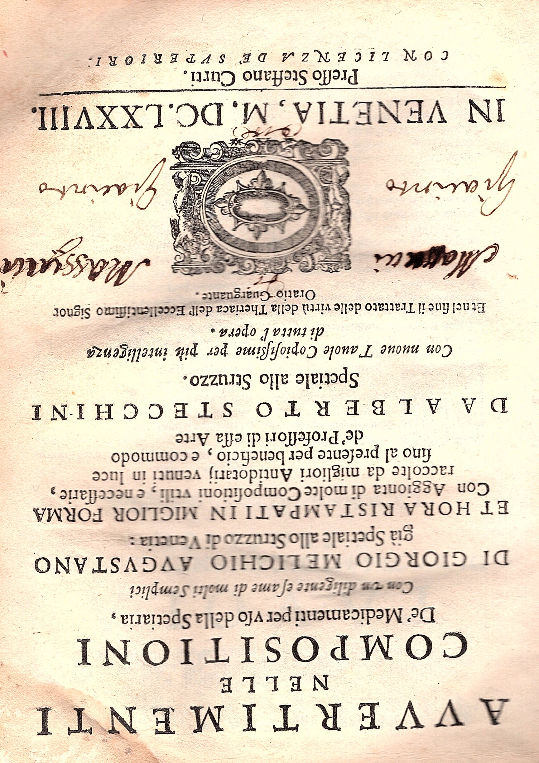 Avvertimenti nelle composizioni de Medicamenti per uso della Spetiaria. Con …