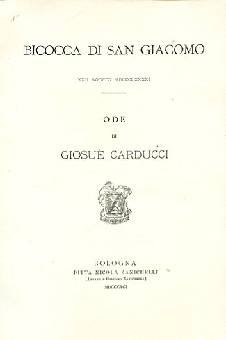 Bicocca di San Giacomo XXII agosto MDCCCLXXXXI. Ode