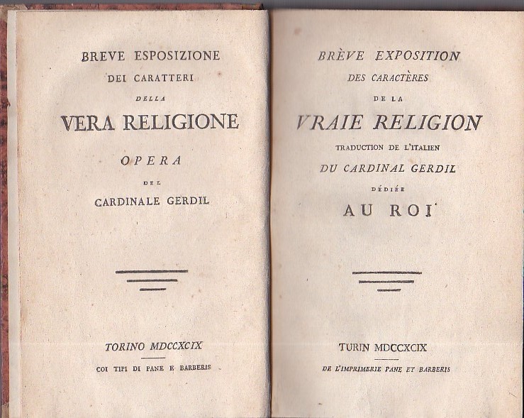 Breve esposizione dei caratteri della vera religione - Brève exposition …