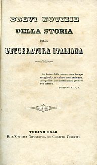 Brevi notizie della storia della letteratura italiana