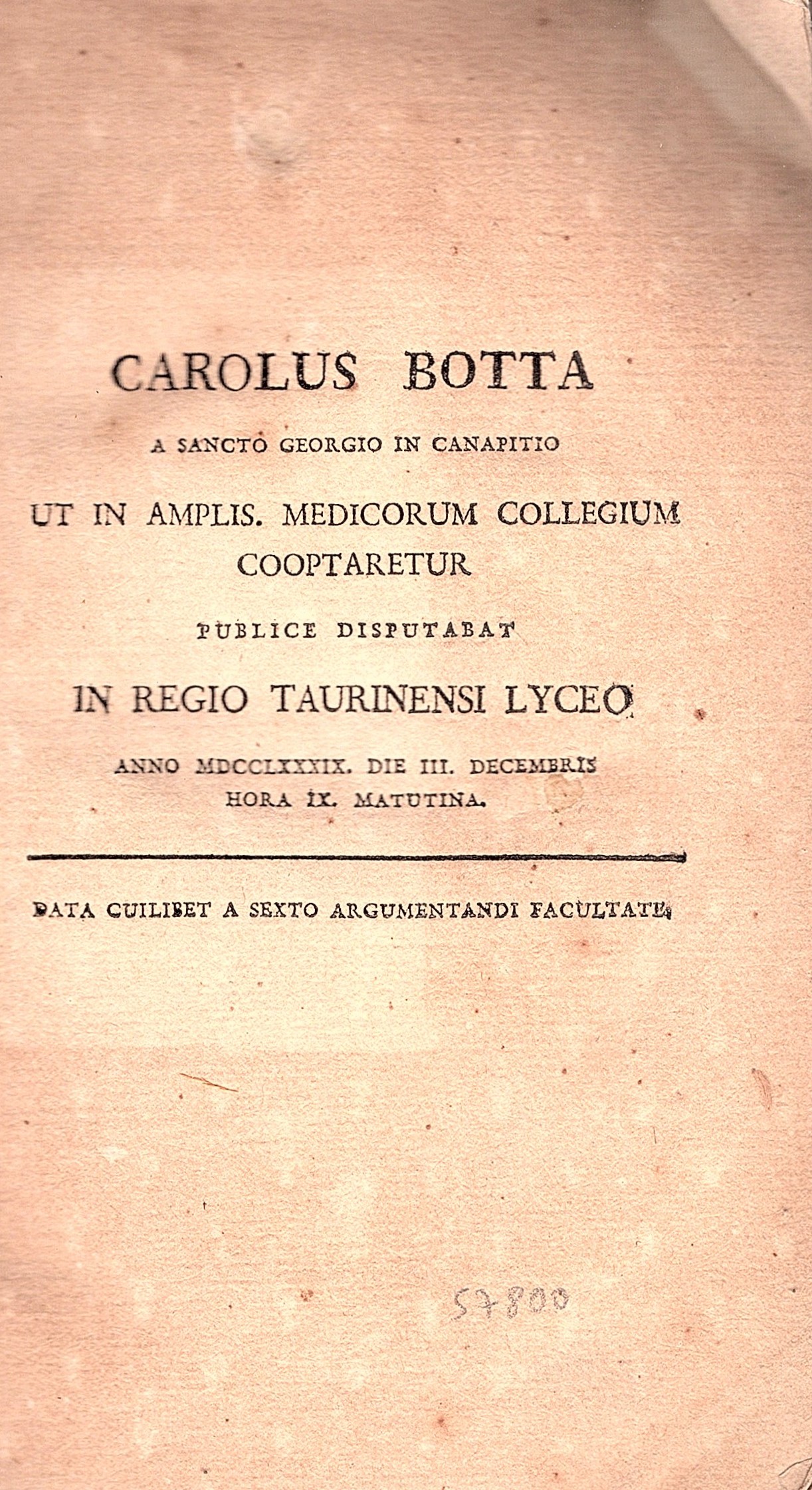 Carolus Botta a Sancto Georgio in Canapitio Ut in amplis. …