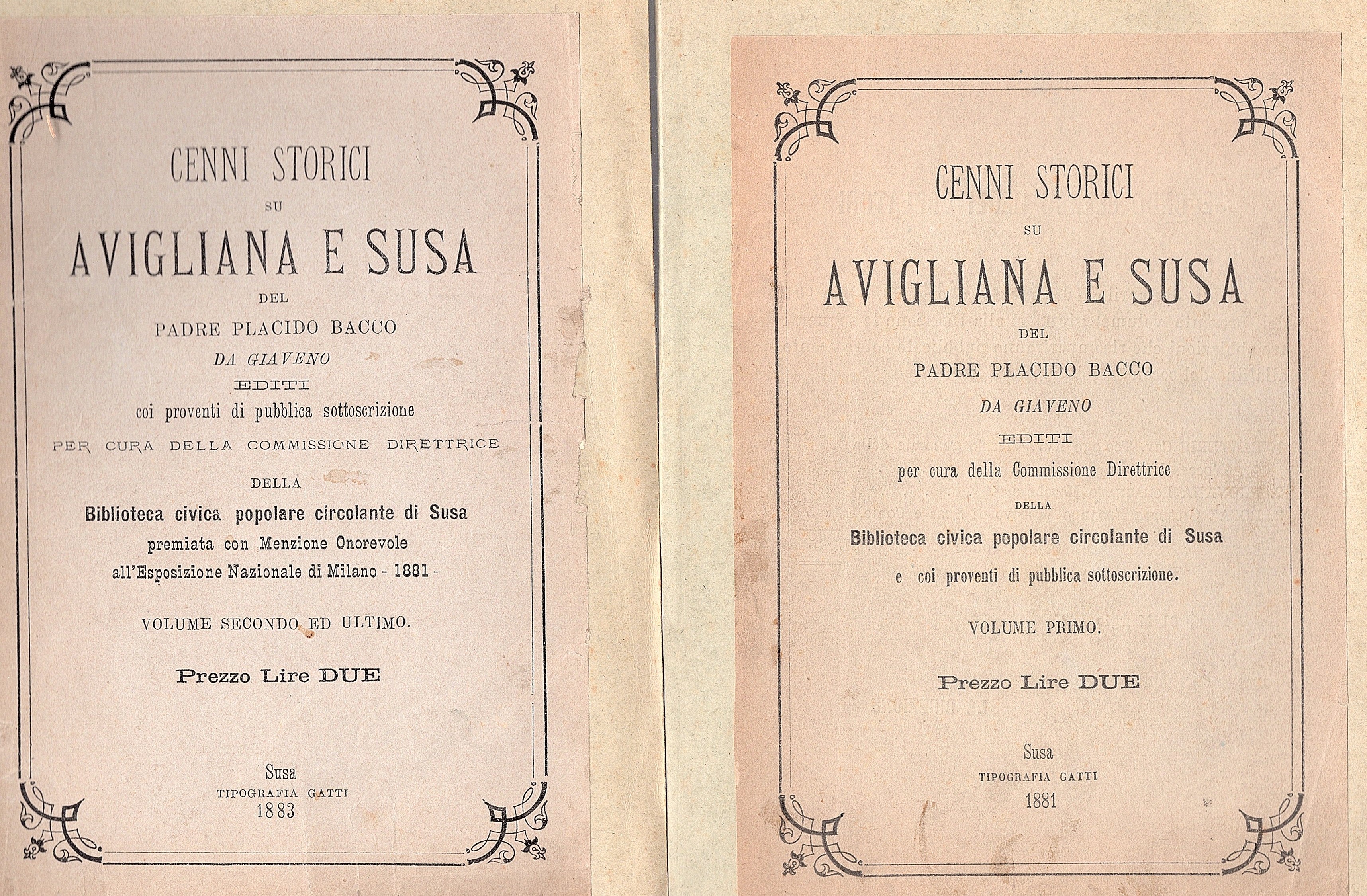 Cenni storici su Avigliana e Susa del padre Placido Bacco …