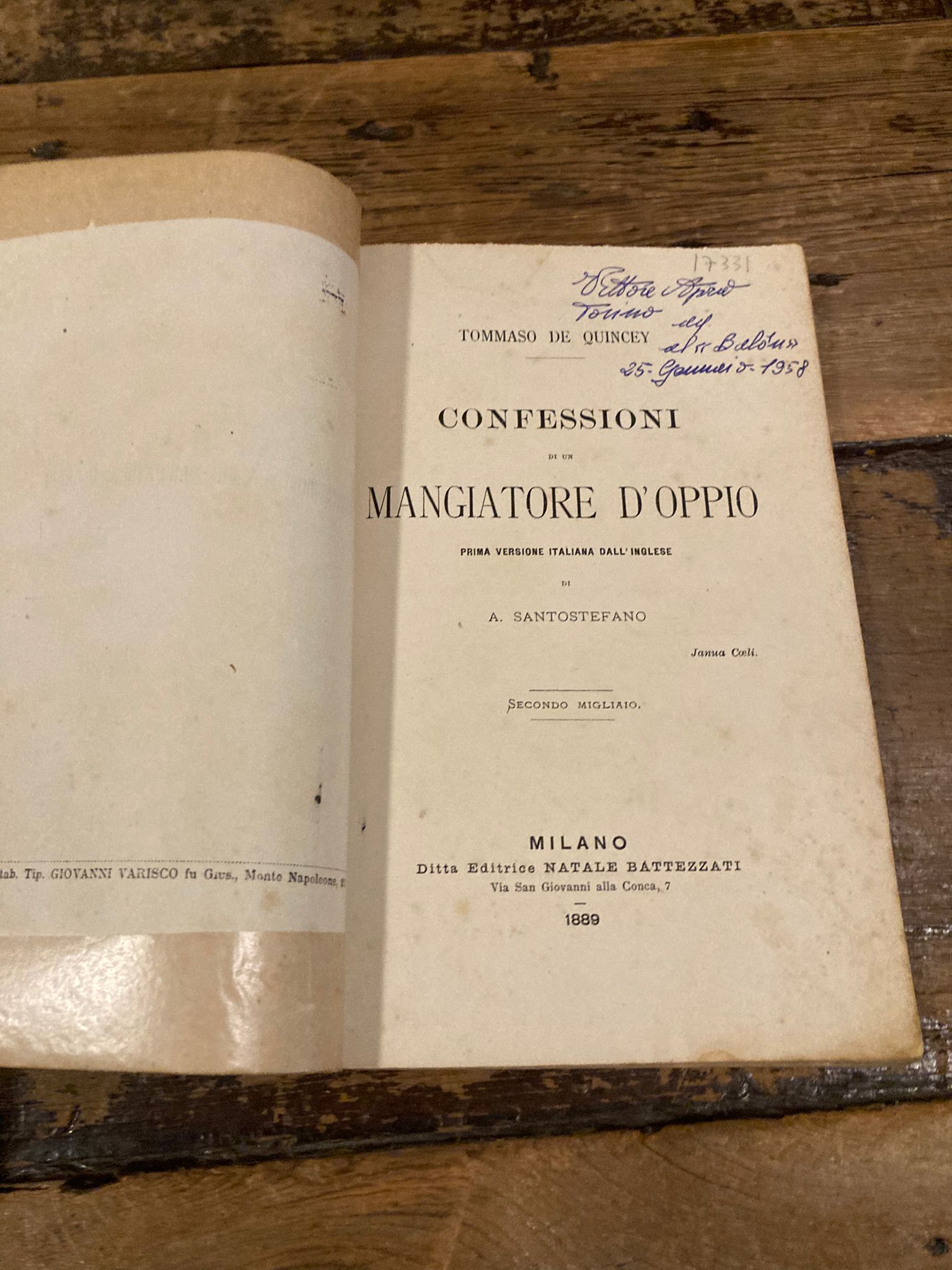 Confessioni di un mangiatore d'oppio. Prima versione italiana dall'inglese di …