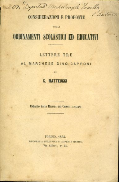 Considerazioni e proposte sugli ordinamenti scolastici ed educativi. Lettere tre …