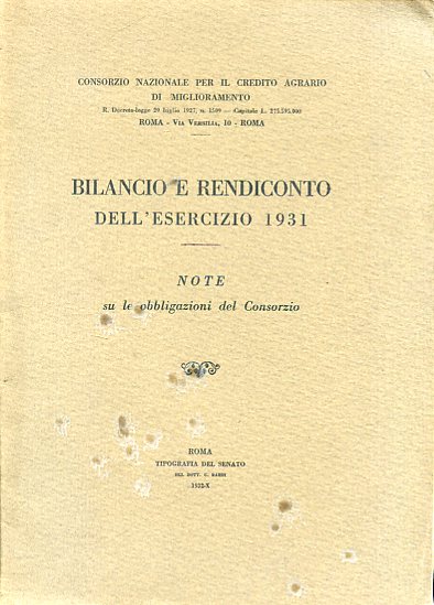 Consorzio nazionale per il Credito Agrario di miglioramento. Bilancio e …