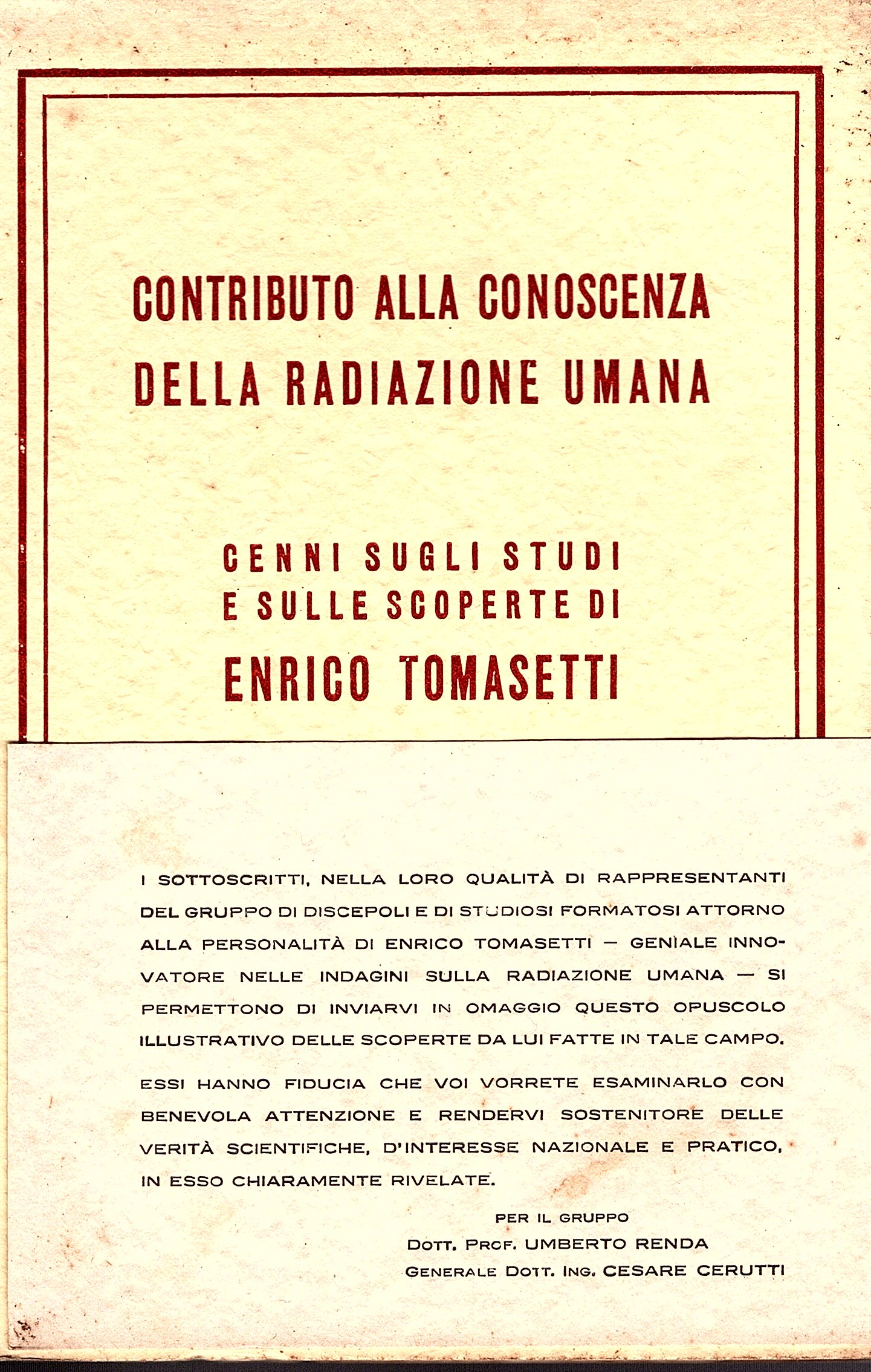 Contributo alla conoscenza della radiazione umana. Cenni sugli studi e …