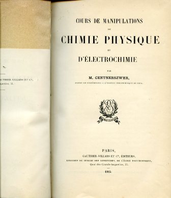 Cours de manipulations de chimie physique et d'électrochimie