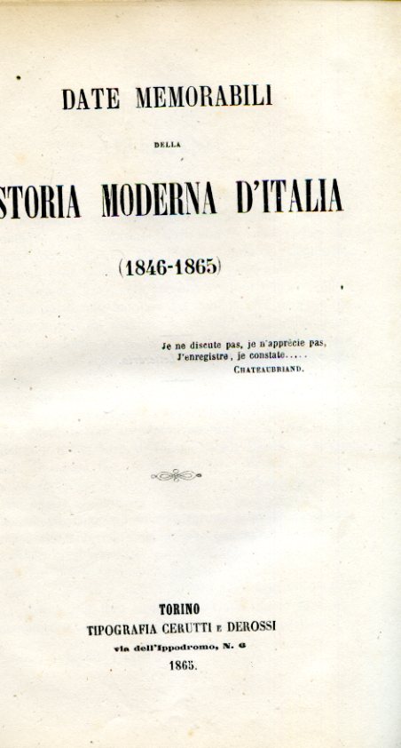 Date memorabili della storia moderna d'Italia (1846 - 1865)