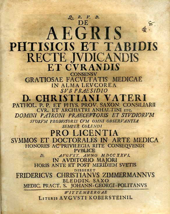 De Aegris Phtisicis et Tabidis recte judicandis et curandis consensu …