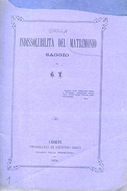 Della indissolubilità del matrimonio. Saggio