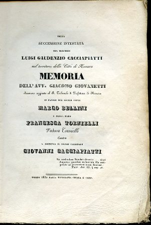 Della successione intestata del Marchese Luigi Gaudenzio Cacciapiatti nel territorio …
