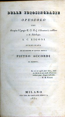 Delle idiosincrasie. Opuscolo che auspice l'Egregio P. O. Prof. d'Anatomia …