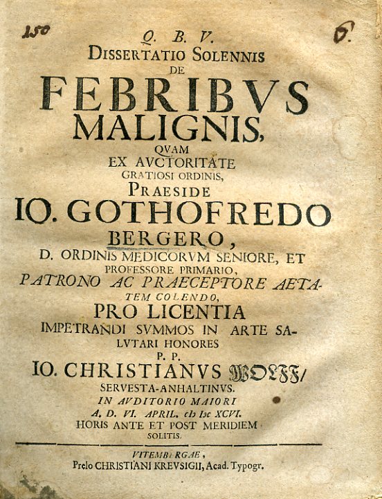 Dissertatio Solennis de Febribus Malignis, quam ex auctoritate gratiosi ordinis, …