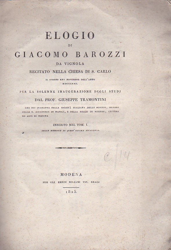 Elogio di Giacomo Barozzi da Vignola recitato nella Chiesa di …