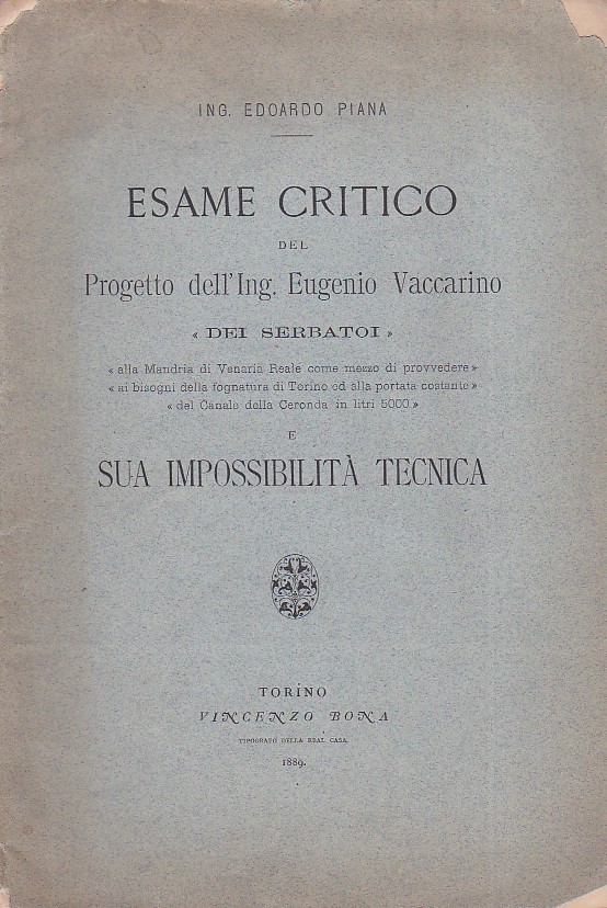 Esame critico del Progetto dell'Ing. Eugenio Vaccarino 'Dei serbatoi alla …