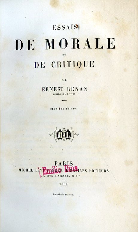 Essais de Morale et de Critique. Deuxième édition