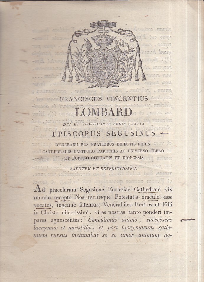 Franciscus Vincentius Lombard Dei et Apostolicae Sedis Gratia Episcopus Segusinus …