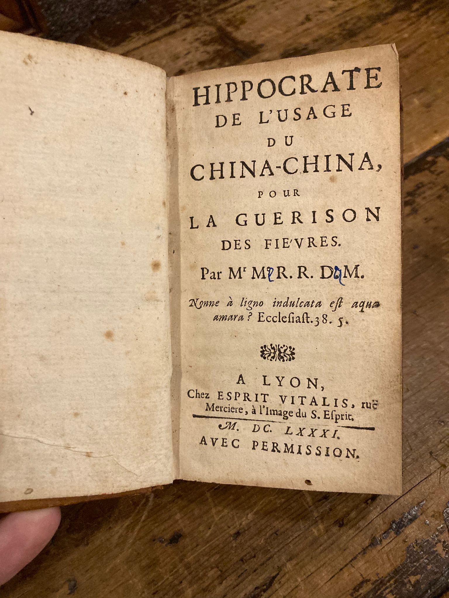 HIPPOCRATE de l' usage du CHINA - CHINA, pour la …