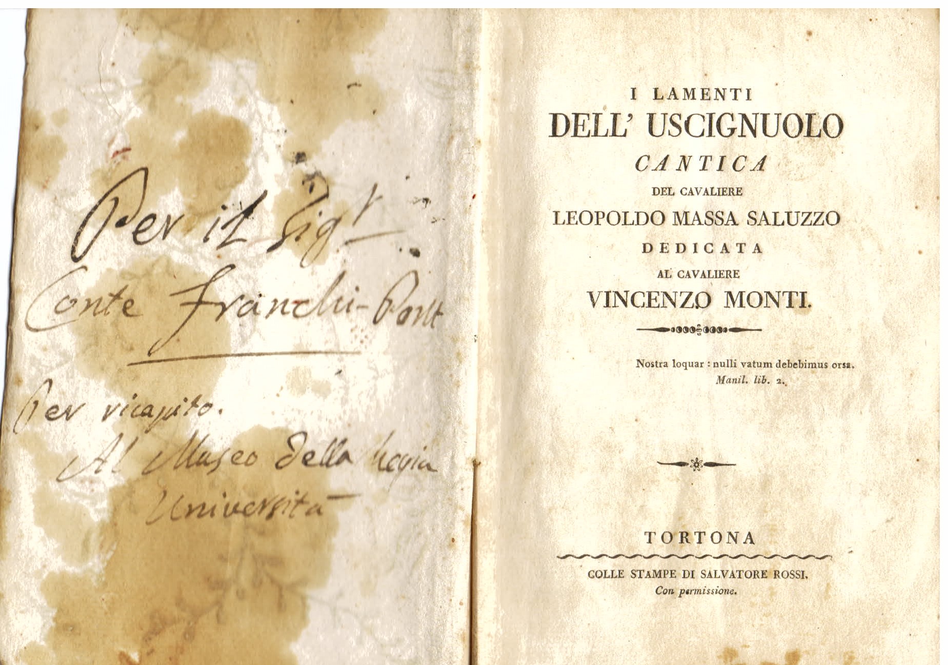 I lamenti dell' uscignuolo. Cantica dedicata al cavaliere Vincenzo Monti