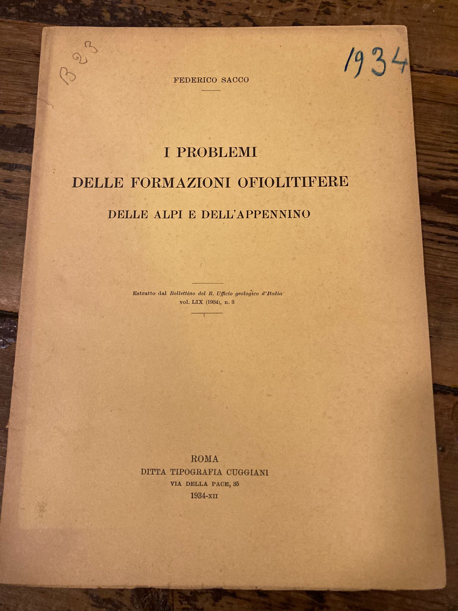 I problemi delle formazioni ofiolitifere delle Alpi e dell'Appennino. Estratto …