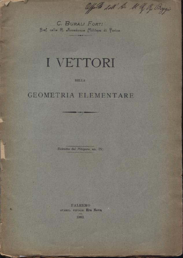 I vettori nella geometria elementare (Estratto dal Pitagora, anno IX)