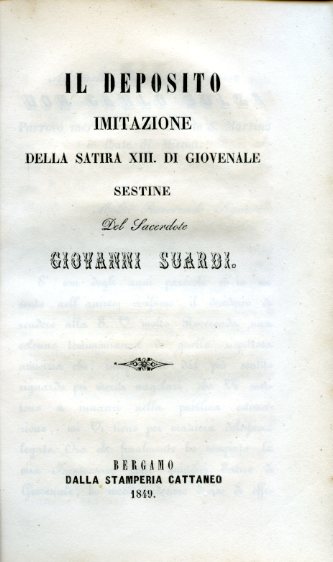 Il Deposito. Imitazione della Satira XIII di Giovenale. Sestine