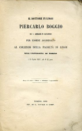 Il dottore in leggi Piercarlo Boggio da S. Giorgio Canavese …