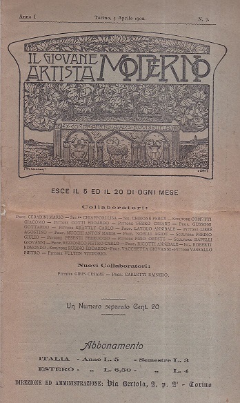 Il Giovane Artista Moderno. Anno I. N. 7. Torino, 5 …