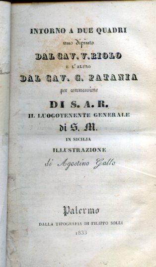 Intorno a due quadri uno dipinto dal Cav. V. Riolo …