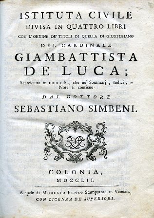 Istituta civile divisa in quattro libri con l'ordine dei titoli …