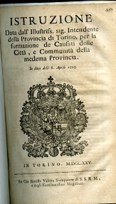 Istruzione data dall'Illustriss. Sig. Intendente della Provincia di Torino, per …